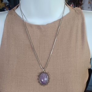 Vintage Sterling Silver and Amethyst Pendant on a Sterling Silver Box Chain Pendant Necklace