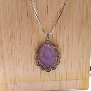 Vintage Sterling Silver and Amethyst Pendant on a Sterling Silver Box Chain Pendant Necklace