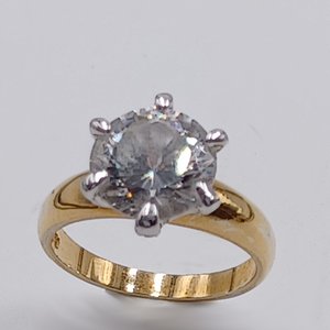 18K Gold Plated Large 5 Carat Cubic Zirconia Solitaire Engagement Ring, Size 7