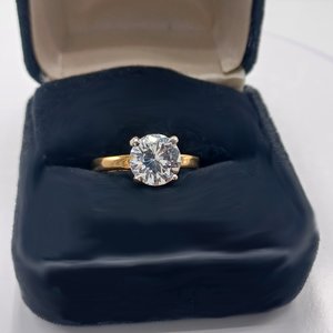 18K Gold Plated Large 2 Carat Cubic Zirconia Solitaire Engagement Ring, Size 7