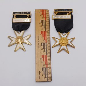 2 Masonic Knights Templar Membership Medals Pair, Missouri and Arizona