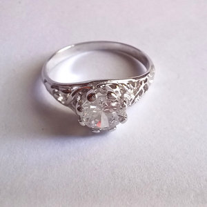 Vintage Sterling Silver LIND Filigree Cubic Zirconia Solitaire Ring Size 8