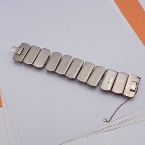 Chunky Silver Tone Panel Bracelet with Safety Chain