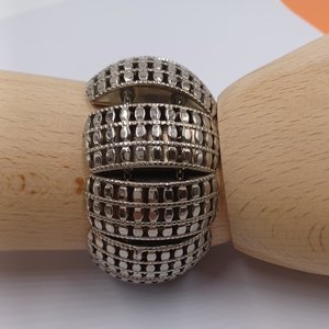 Chunky Silver Tone Panel Bracelet with Safety Chain