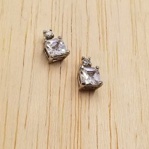 Glamorous Princess Cut Cubic Zirconia Pierced Earrings