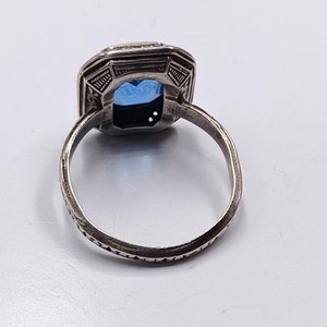 Antique  Art Deco Sterling Silver Blue Stone Ladies Ring, Size 6.75