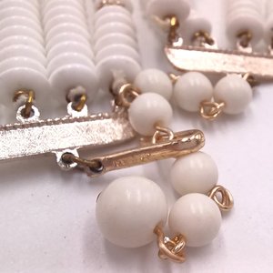 Japan White Glass Disks with Gold Details Multi-Strand Necklace and Earrings Jewelry Set