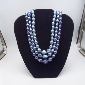 Vintage 1950's Multi-strand Metallic 3 Shades of Blue Beaded Choker Necklace