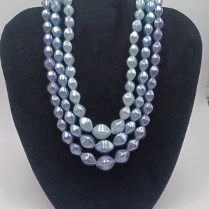Vintage 1950's Multi-strand Metallic 3 Shades of Blue Beaded Choker Necklace