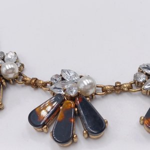 Faux Tortoise Shell and Large Clear Rhinestones Statement Necklace