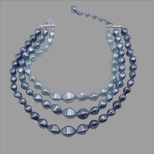 Vintage 1950's Multi-strand Metallic 3 Shades of Blue Beaded Choker Necklace