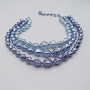 Vintage 1950's Multi-strand Metallic 3 Shades of Blue Beaded Choker Necklace