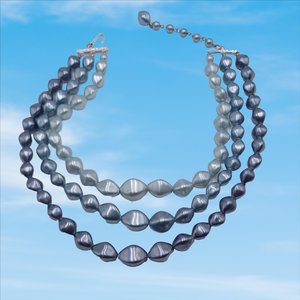 Vintage 1950's Multi-strand Metallic 3 Shades of Blue Beaded Choker Necklace