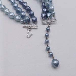 Vintage 1950's Multi-strand Metallic 3 Shades of Blue Beaded Choker Necklace
