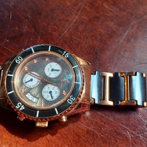 Klaus Kobec Destiny Black and Rose Gold Tone and Black Chrono Watch, New Battery