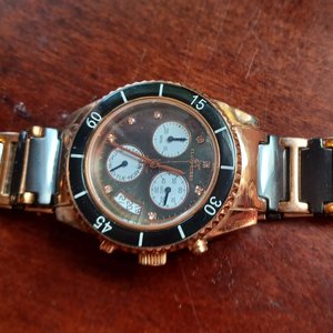 Klaus Kobec Destiny Black and Rose Gold Tone and Black Chrono Watch, New Battery