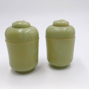 Vintage 1950's Carvanite Art Deco Green Celluloid Salt and Pepper Shakers, Collectible