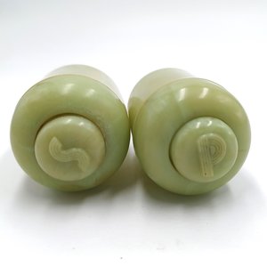 Vintage 1950's Carvanite Art Deco Green Celluloid Salt and Pepper Shakers, Collectible