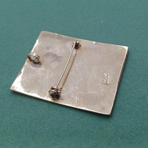 Vintage Rectangle Alpaca Mexico Silver Enamel Snowflake Brooch/Pendant