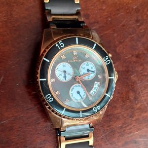 Klaus Kobec Destiny Black and Rose Gold Tone and Black Chrono Watch, New Battery