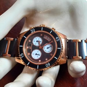 Klaus Kobec Destiny Black and Rose Gold Tone and Black Chrono Watch, New Battery