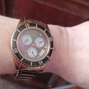 Klaus Kobec Destiny Black and Rose Gold Tone and Black Chrono Watch, New Battery