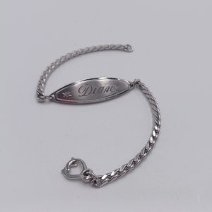 Vintage Silver Tone Speidel "Diane" ID Bracelet, Diamond Accent