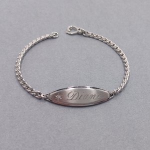 Vintage Silver Tone Speidel "Diane" ID Bracelet, Diamond Accent