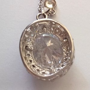 Sterling Silver and Large Cubic Zirconia Pendant on Very Long Chain Pendant Necklace