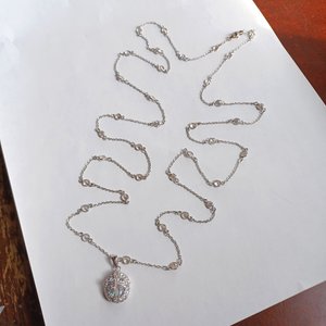 Sterling Silver and Large Cubic Zirconia Pendant on Very Long Chain Pendant Necklace
