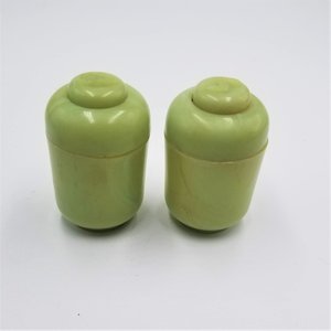 Vintage 1950's Carvanite Art Deco Green Celluloid Salt and Pepper Shakers, Collectible