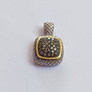 Vintage Alwand Vahan Sterling and 14K Gold Pavé Diamonds Pendant, Vahan Jewelers