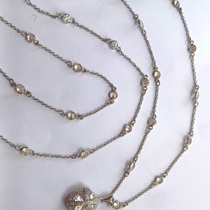 Sterling Silver and Large Cubic Zirconia Pendant on Very Long Chain Pendant Necklace