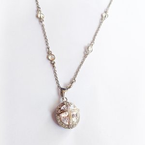Sterling Silver and Large Cubic Zirconia Pendant on Very Long Chain Pendant Necklace
