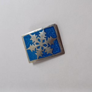 Vintage Rectangle Alpaca Mexico Silver Enamel Snowflake Brooch/Pendant