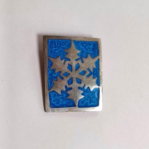 Vintage Rectangle Alpaca Mexico Silver Enamel Snowflake Brooch/Pendant