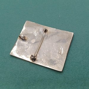 Vintage Rectangle Alpaca Mexico Silver Enamel Snowflake Brooch/Pendant