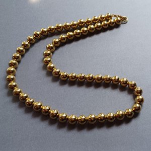 Shiny Gold Tone 5mm Beads Strung on Chain, Gold Pearls Choker Necklace