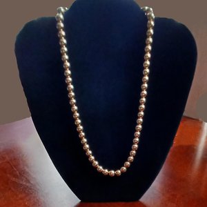 Shiny Gold Tone 5mm Beads Strung on Chain, Gold Pearls Choker Necklace