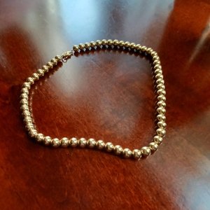 Shiny Gold Tone 5mm Beads Strung on Chain, Gold Pearls Choker Necklace