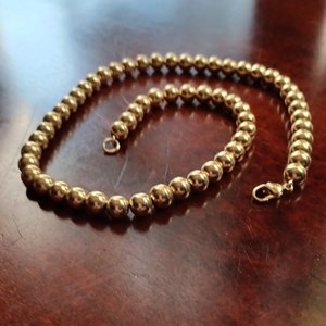 Shiny Gold Tone 5mm Beads Strung on Chain, Gold Pearls Choker Necklace