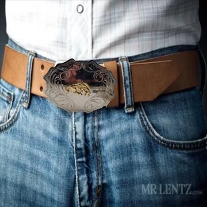 Western Two Toned Vintage Stamped Shiny Nickel Plated and Brass Bronco Horse Rodeo Belt Buckle