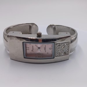 Vintage Princess Silver Tone and Pink Clamper Bracelet Wrist Watch,