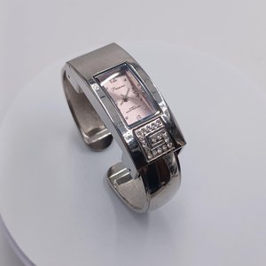 Vintage Princess Silver Tone and Pink Clamper Bracelet Wrist Watch,