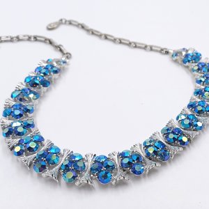 Vintage Lisner and Pakula Silver Tone and Light Blue Peacock Aurora Borealis Rhinestones Jewelry Set, Maximum Sparkle, Demi Parure