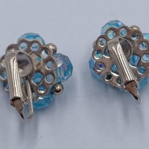 Vintage 1950's Light Blue Rhinestone Clip On Earrings Lot- 4 Pairs