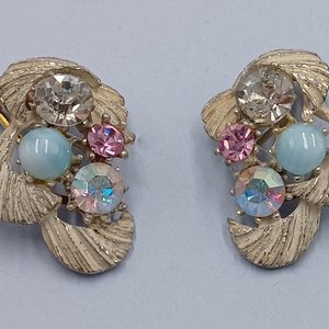 Vintage 1950's Light Blue Rhinestone Clip On Earrings Lot- 4 Pairs