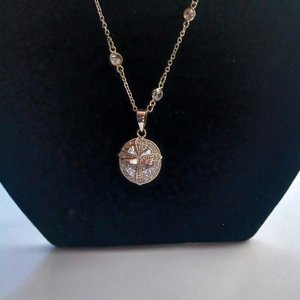 Sterling Silver and Large Cubic Zirconia Pendant on Very Long Chain Pendant Necklace