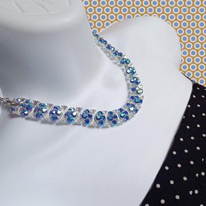 Vintage Lisner and Pakula Silver Tone and Light Blue Peacock Aurora Borealis Rhinestones Jewelry Set, Maximum Sparkle, Demi Parure