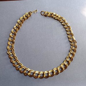 Vintage Shiny Gold Tone Double Link Curb Chain Statement Necklace